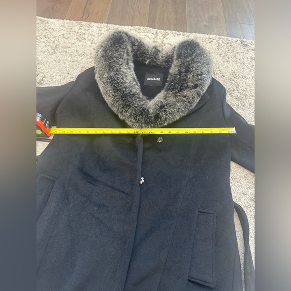 Escalier Black Wool Belted Coat with Genuine Fox Fur Collar Women’s Large Luxury - Picture 10 of 12